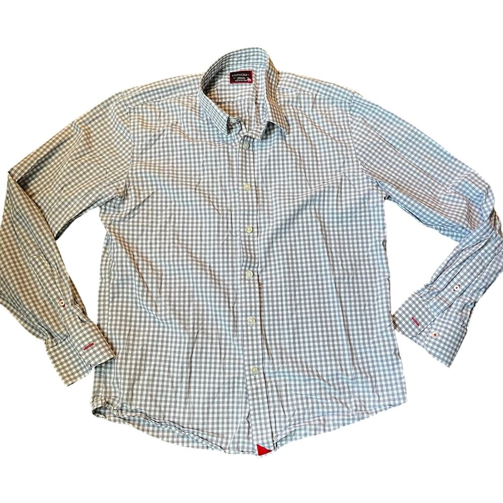 UNTUCKit Men's MD Grey And White Gingham Long Sleeve Button Down Shirt